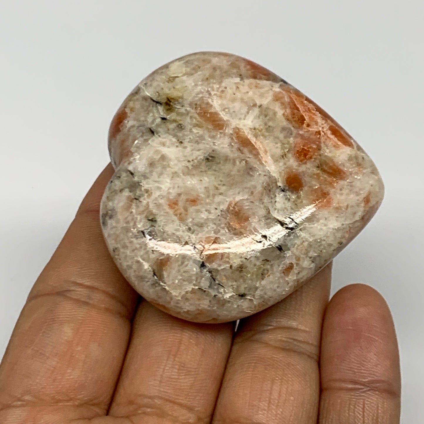 80.9g,2"x2.1"x0.8", Sunstone Heart Polished Healing Crystal @India, B28021