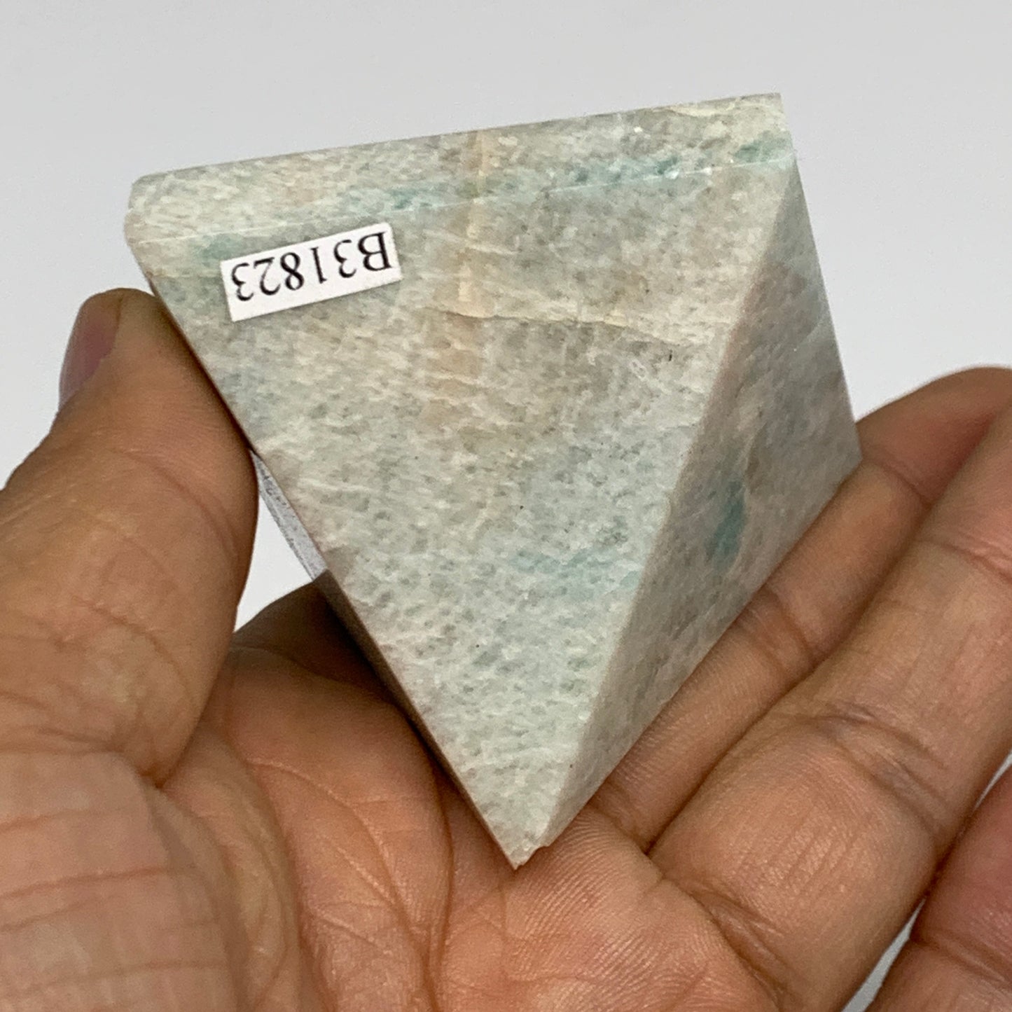 130.6g, 1.9"x2"x1.9", Amazonite Pyramid Gemstone, Decorative Stone, B31823