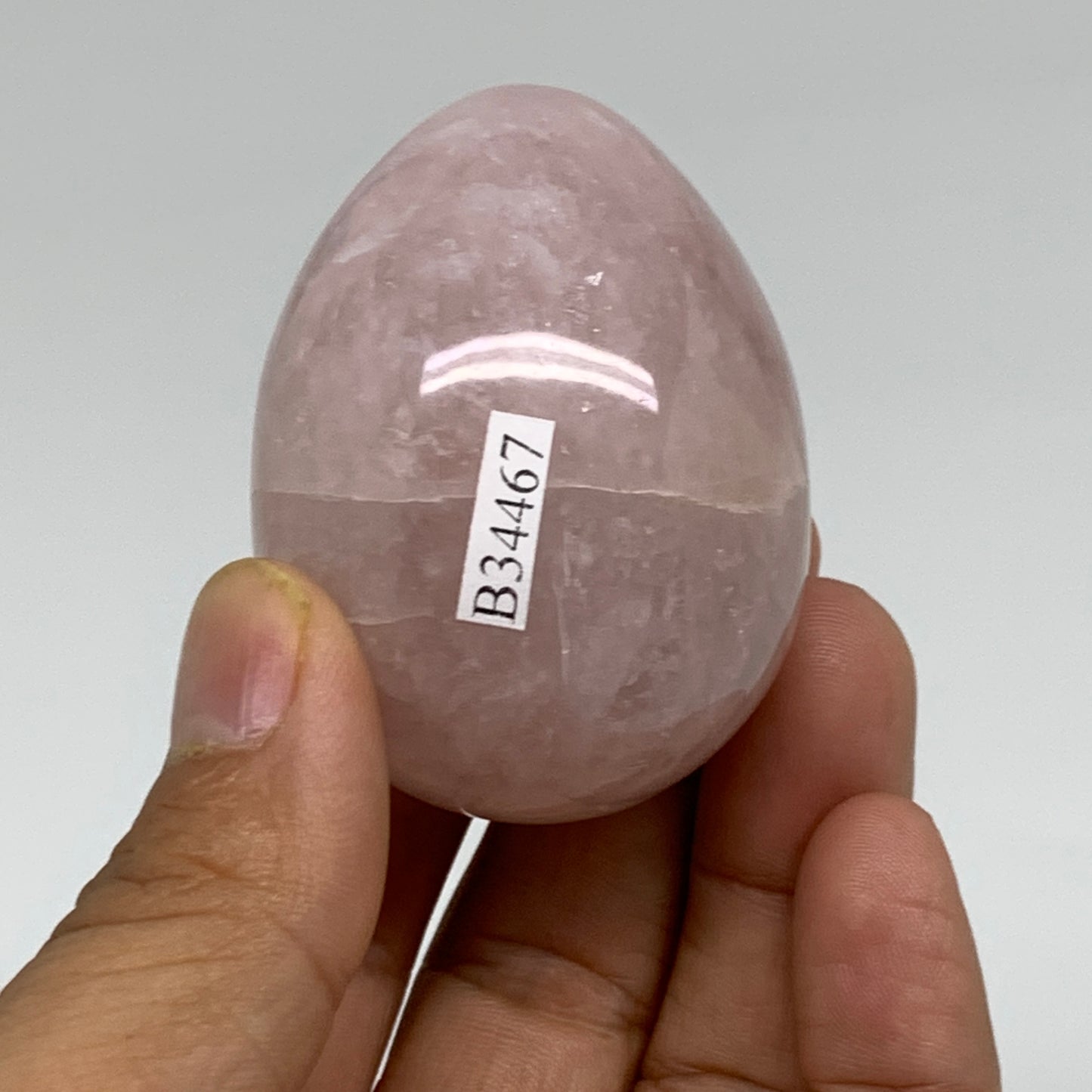 123.1g, 2.1"x1.6", Natural Gemstone Pink Rose Quartz Egg Crystal @India, B34467