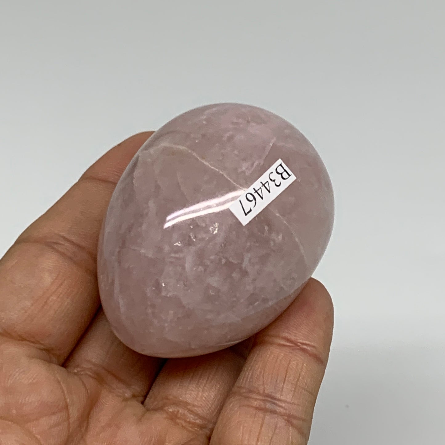 123.1g, 2.1"x1.6", Natural Gemstone Pink Rose Quartz Egg Crystal @India, B34467