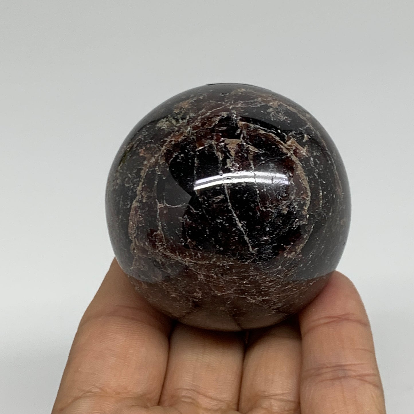 320g, 2.1"(53mm), Natural Red Garnet Sphere Ball Gemstone Polished, B35241