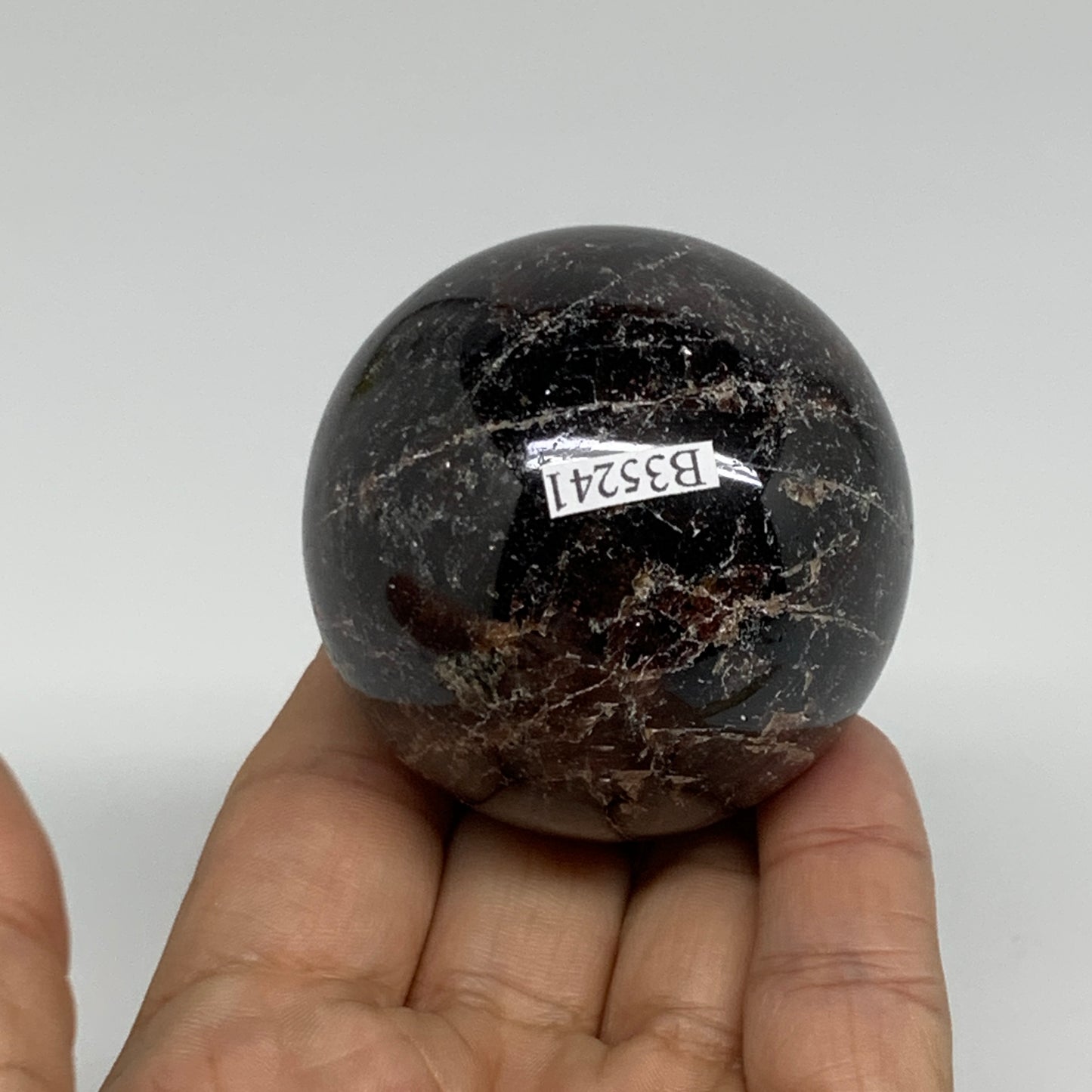 320g, 2.1"(53mm), Natural Red Garnet Sphere Ball Gemstone Polished, B35241