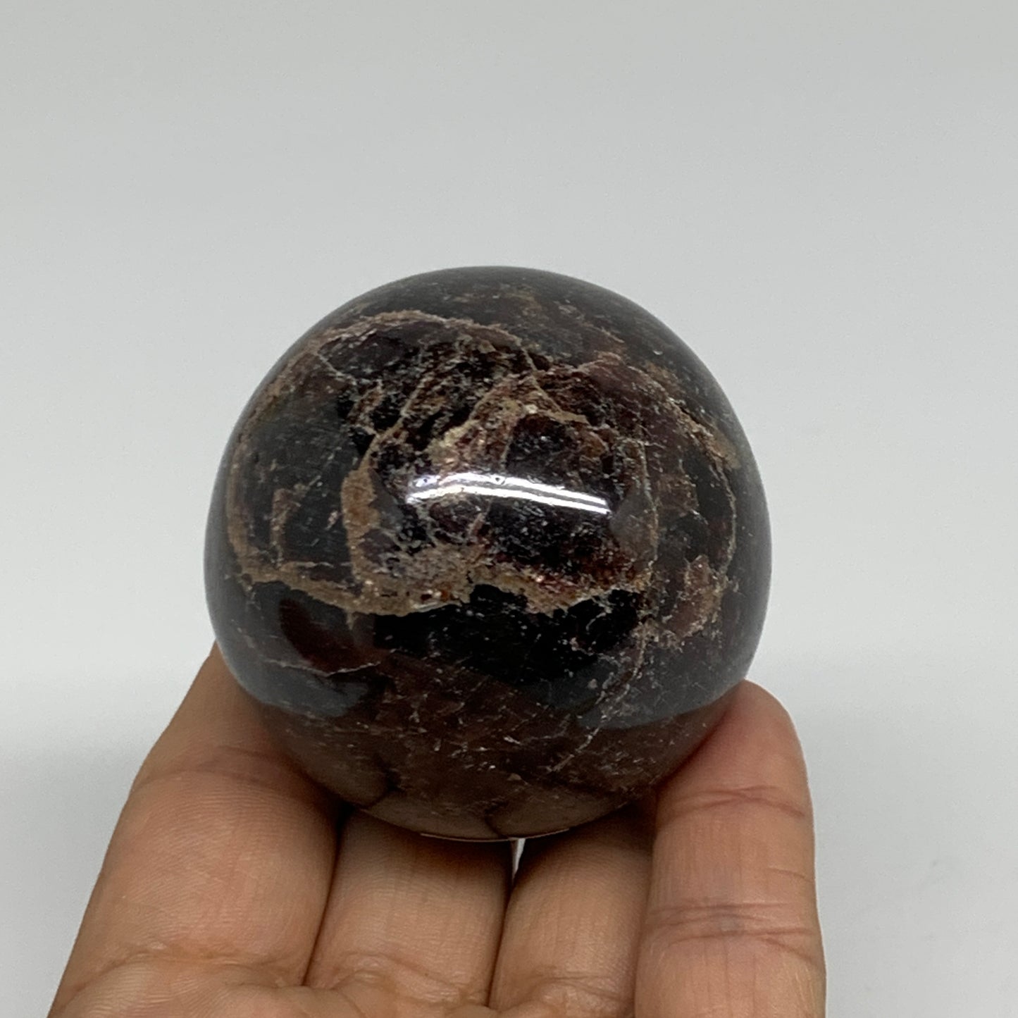 320g, 2.1"(53mm), Natural Red Garnet Sphere Ball Gemstone Polished, B35241