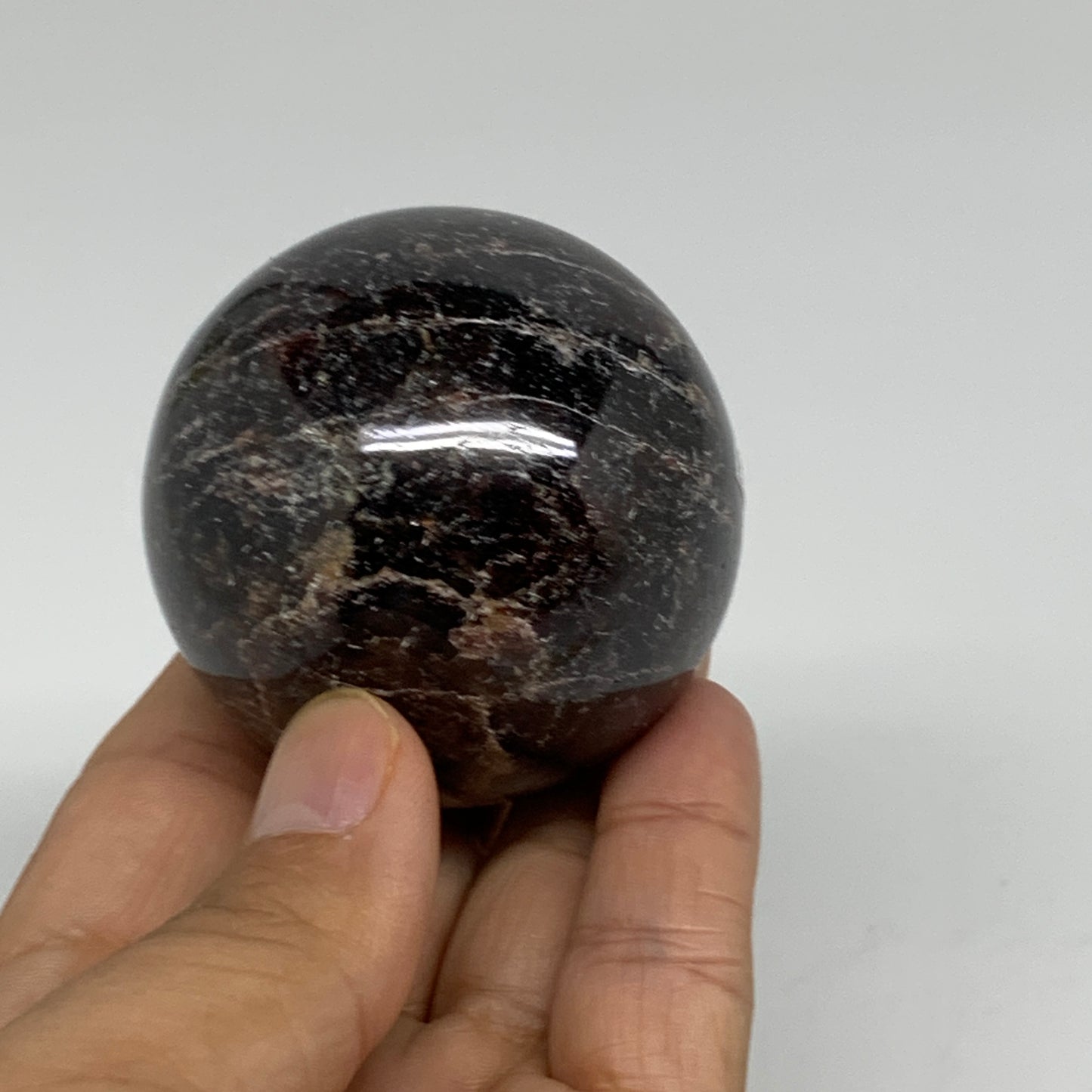 320g, 2.1"(53mm), Natural Red Garnet Sphere Ball Gemstone Polished, B35241
