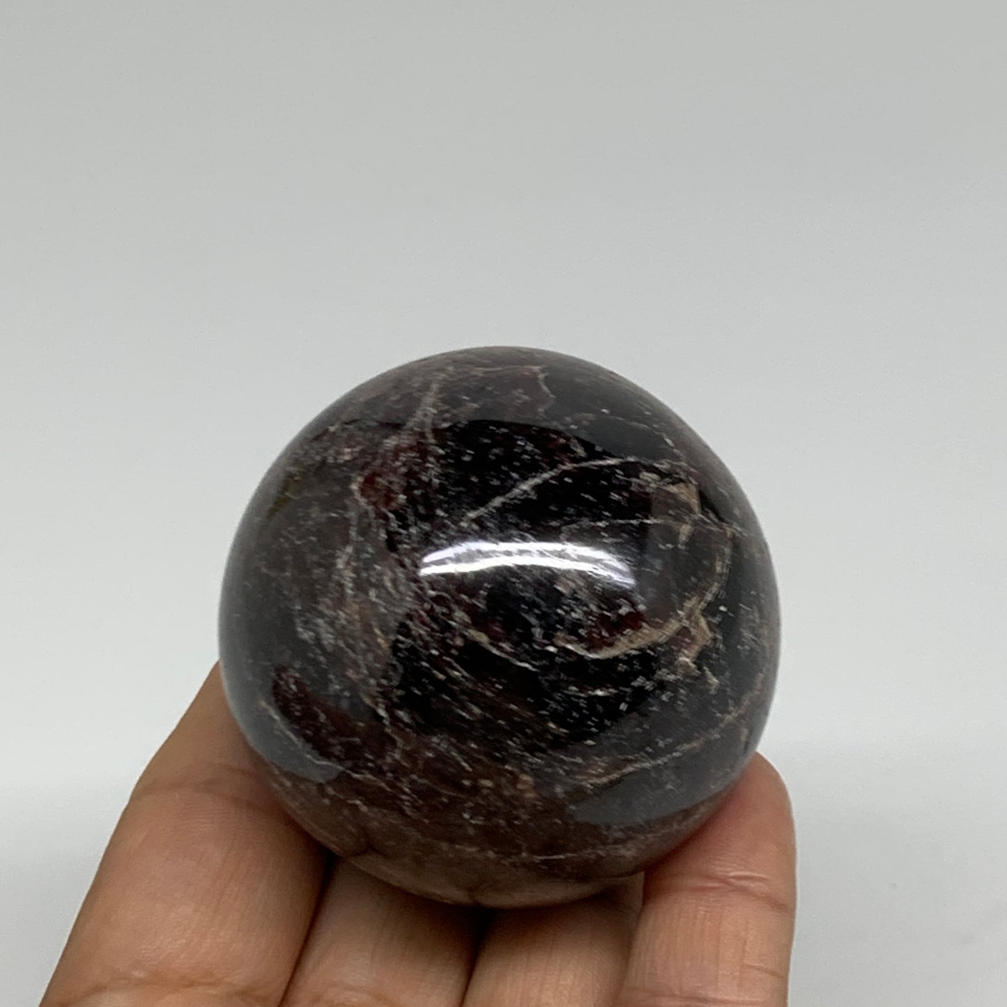 320g, 2.1"(53mm), Natural Red Garnet Sphere Ball Gemstone Polished, B35241