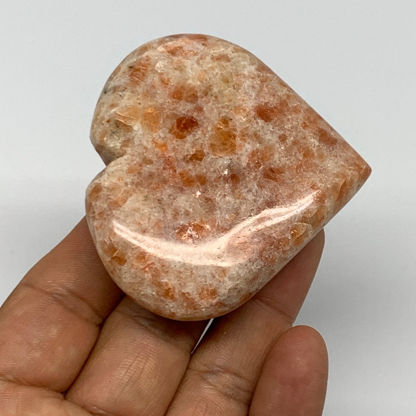 87g,2.3"x2.6"x0.7", Sunstone Heart Polished Healing Crystal @India, B28023