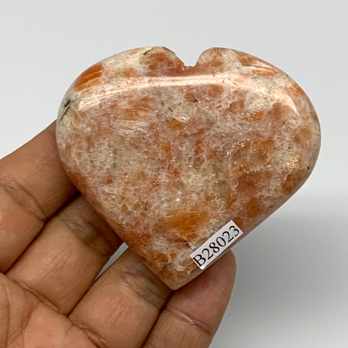 87g,2.3"x2.6"x0.7", Sunstone Heart Polished Healing Crystal @India, B28023