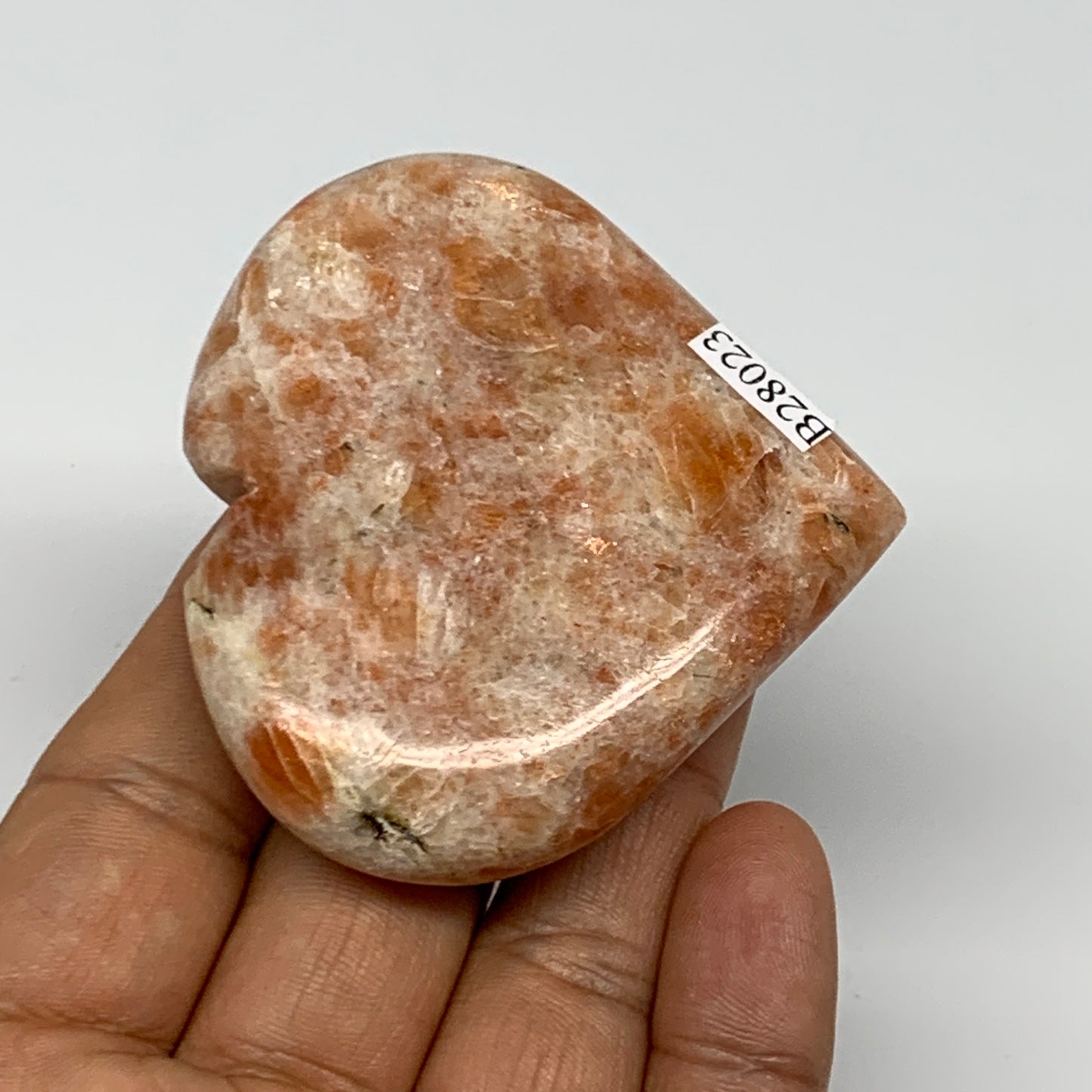 87g,2.3"x2.6"x0.7", Sunstone Heart Polished Healing Crystal @India, B28023