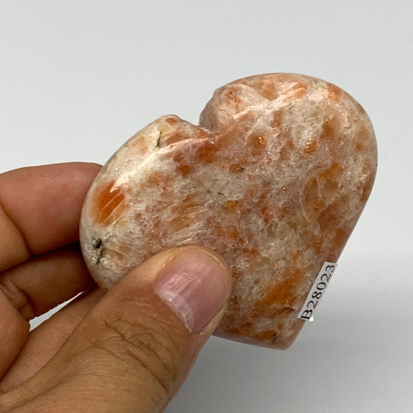 87g,2.3"x2.6"x0.7", Sunstone Heart Polished Healing Crystal @India, B28023