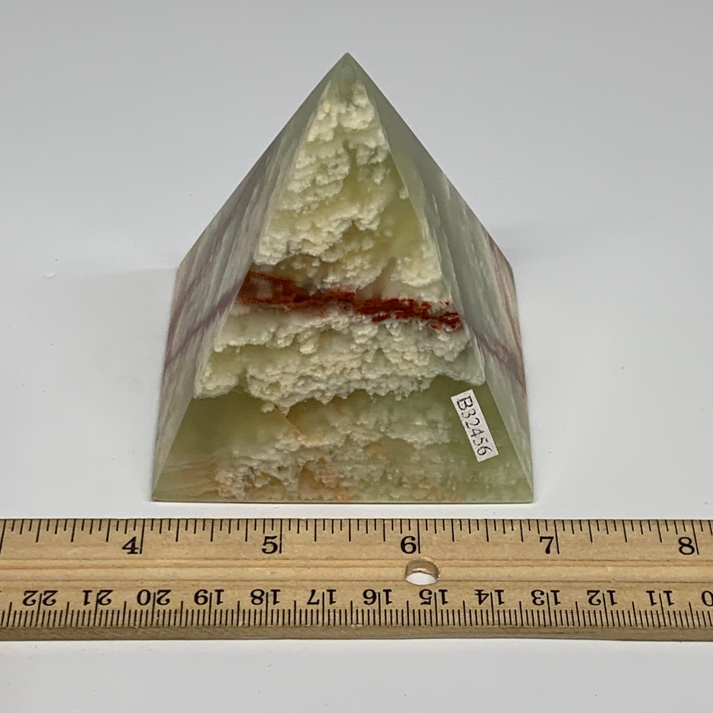 0.9 lbs, 3"x2.9"x2.9", Green Onyx Pyramid Gemstone Crystal, B32456