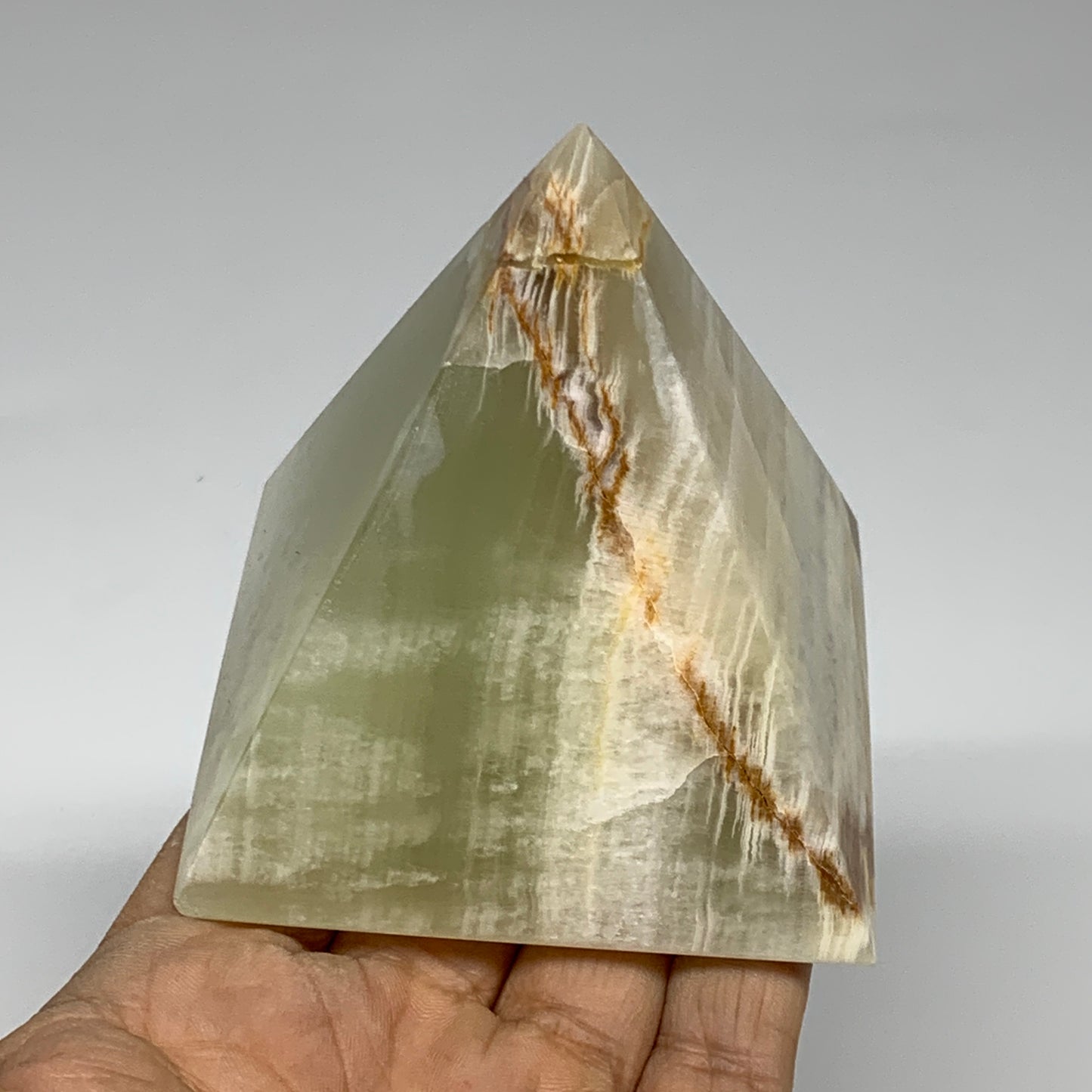 0.88 lbs, 3"x2.8"x2.8", Green Onyx Pyramid Gemstone Crystal, B32457