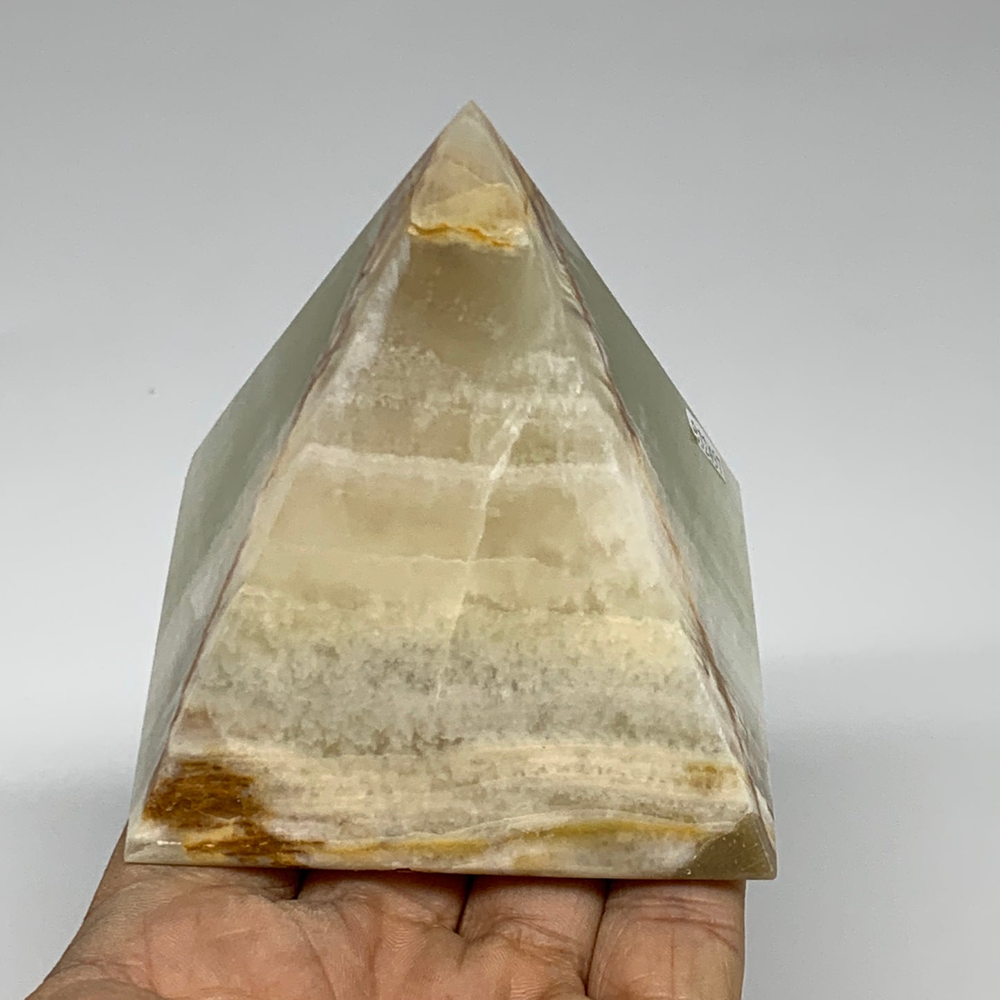 0.88 lbs, 3"x2.8"x2.8", Green Onyx Pyramid Gemstone Crystal, B32457