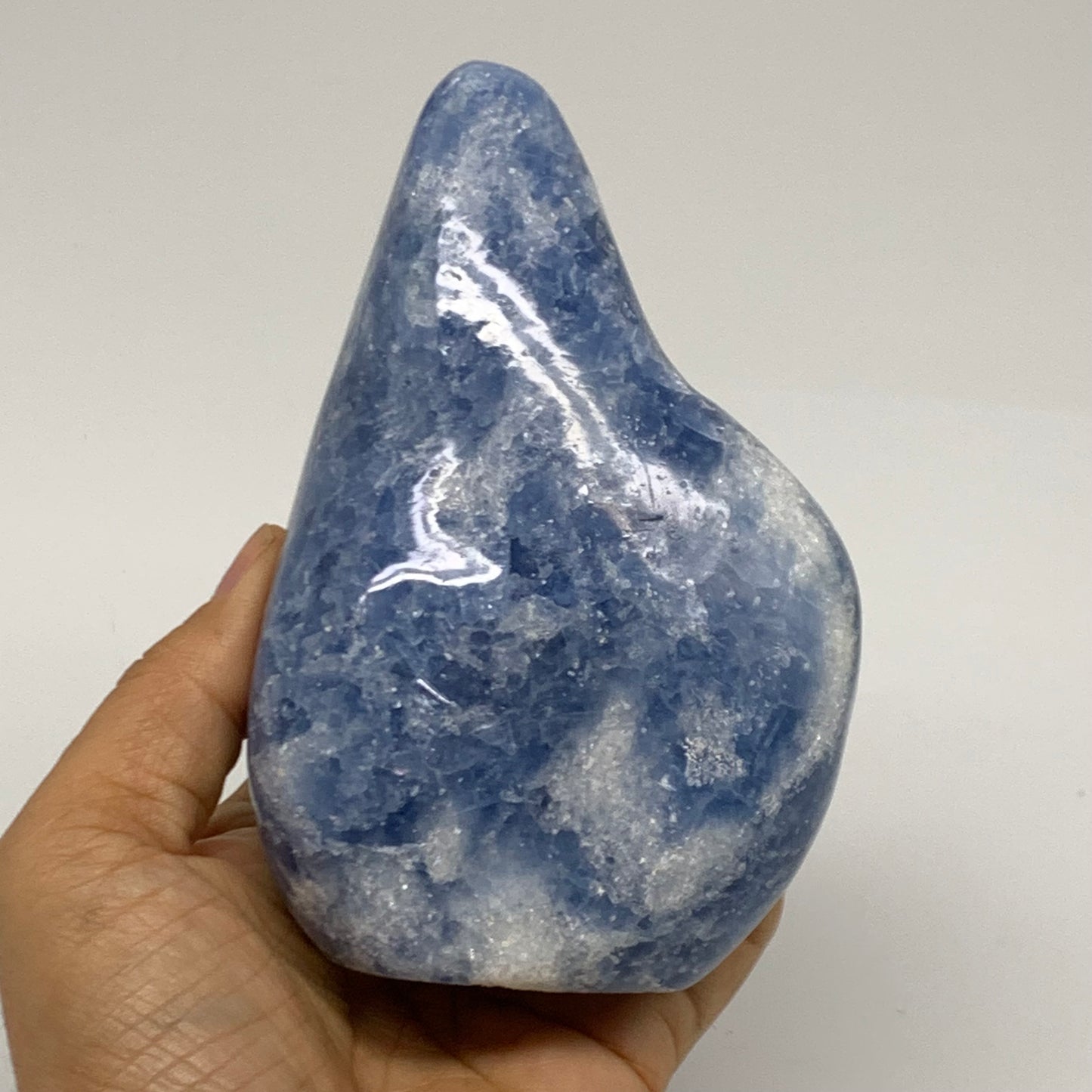 1.47 lbs, 4.9"x3.3"x2.1", Natural Blue Calcite Polished Freeform Stands, B38357