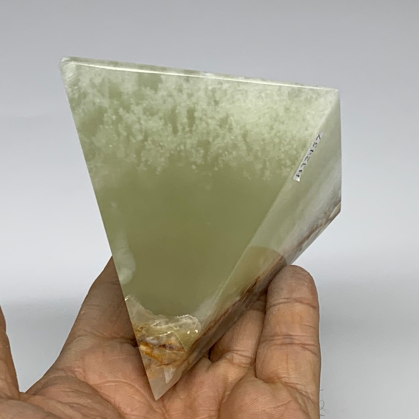 0.88 lbs, 3"x2.8"x2.8", Green Onyx Pyramid Gemstone Crystal, B32457