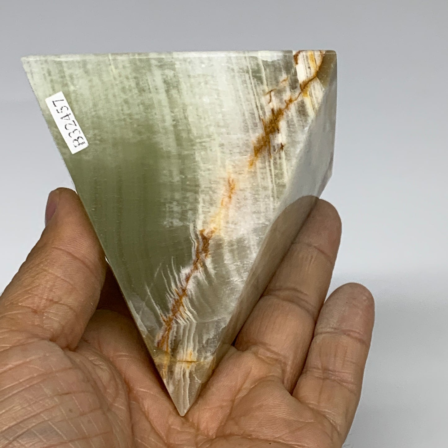 0.88 lbs, 3"x2.8"x2.8", Green Onyx Pyramid Gemstone Crystal, B32457