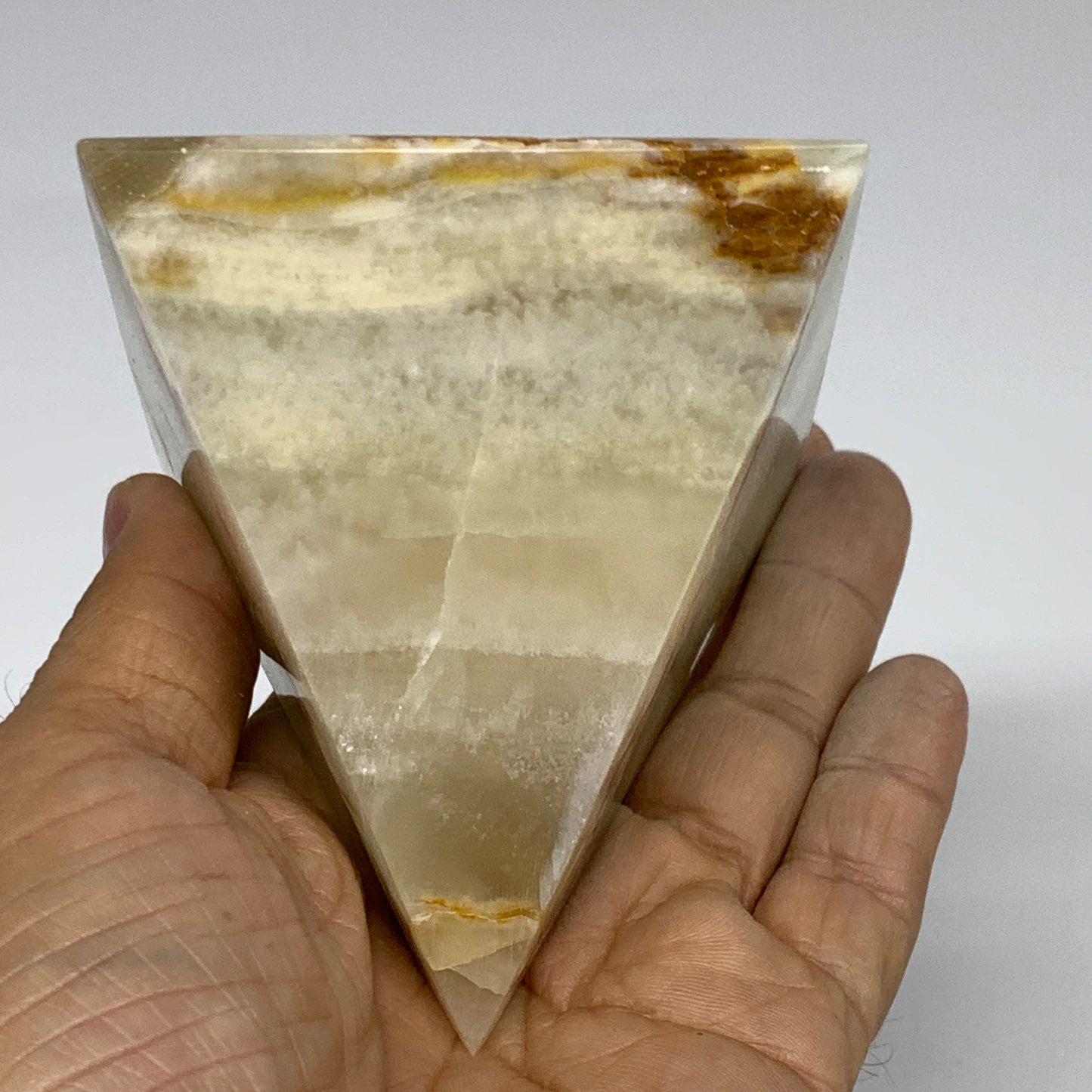 0.88 lbs, 3"x2.8"x2.8", Green Onyx Pyramid Gemstone Crystal, B32457