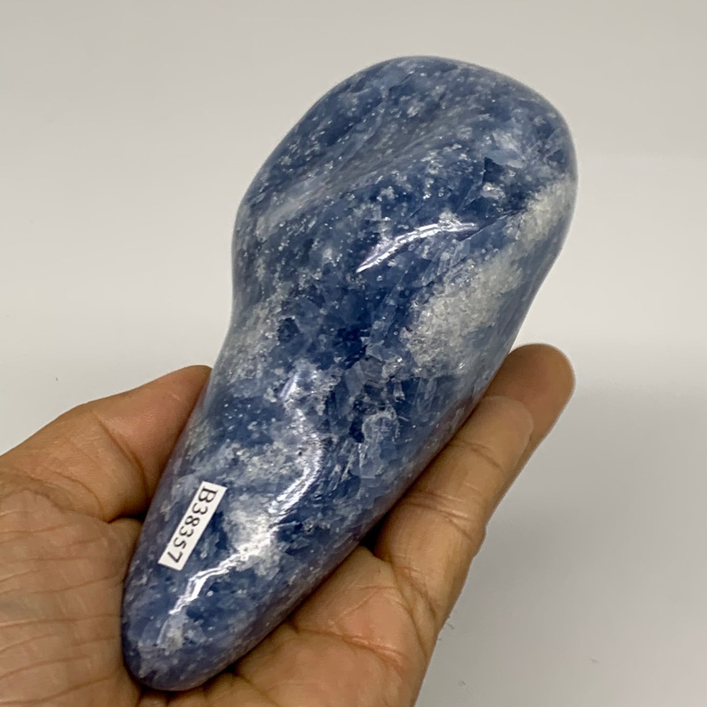 1.47 lbs, 4.9"x3.3"x2.1", Natural Blue Calcite Polished Freeform Stands, B38357
