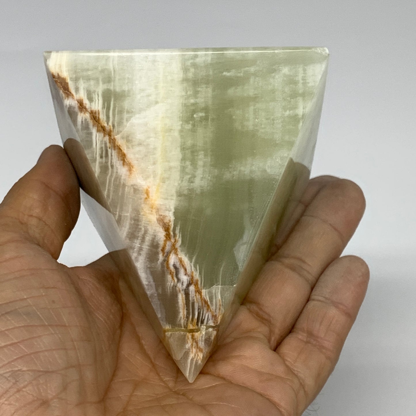 0.88 lbs, 3"x2.8"x2.8", Green Onyx Pyramid Gemstone Crystal, B32457