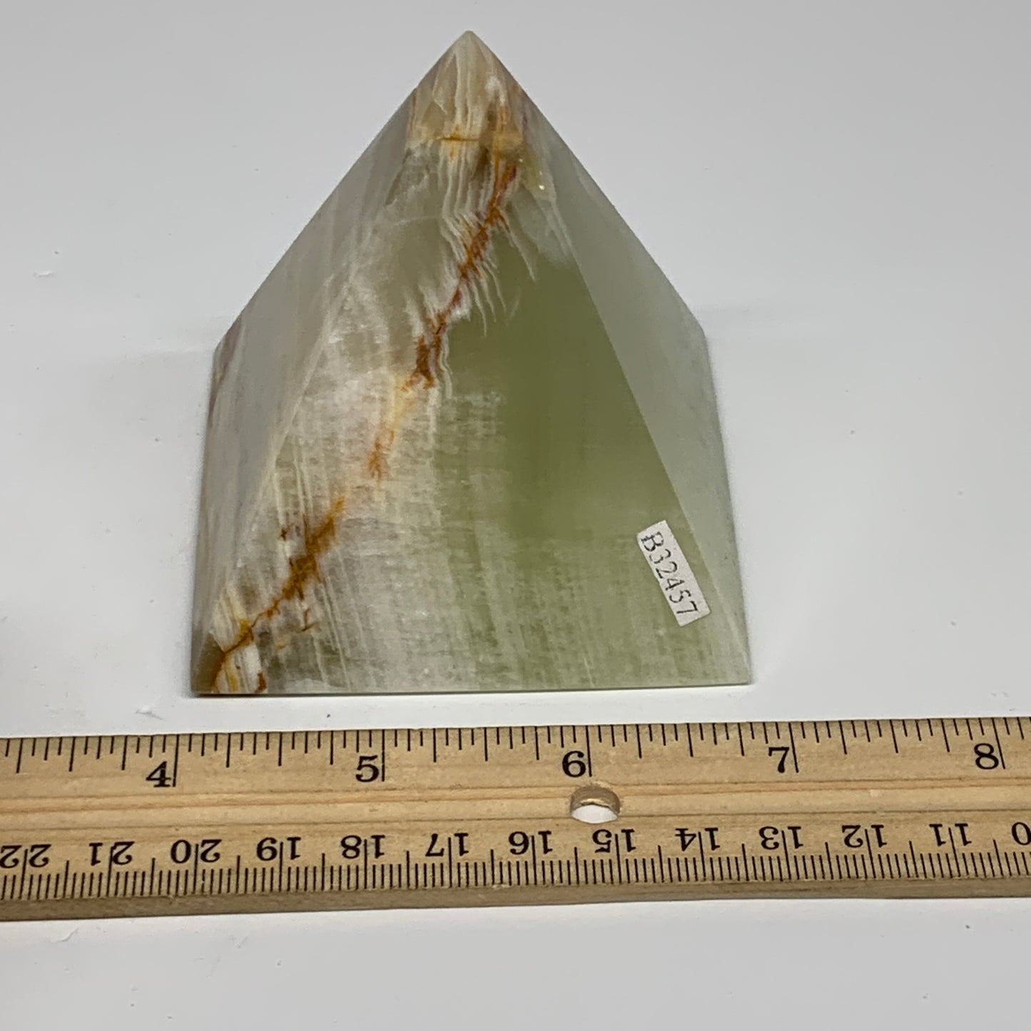 0.88 lbs, 3"x2.8"x2.8", Green Onyx Pyramid Gemstone Crystal, B32457