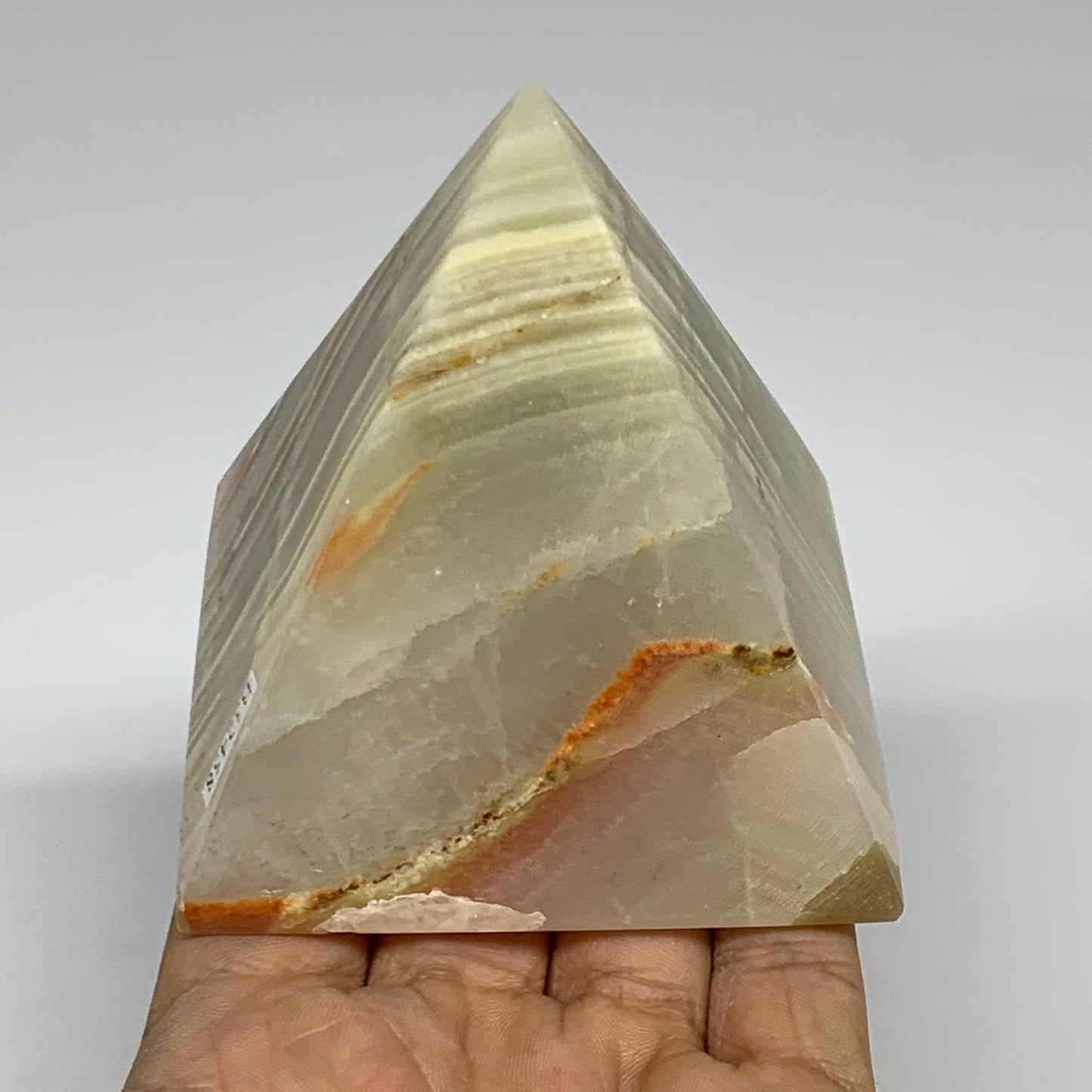0.91 lbs, 3"x2.9"x2.9", Green Onyx Pyramid Gemstone Crystal, B32458