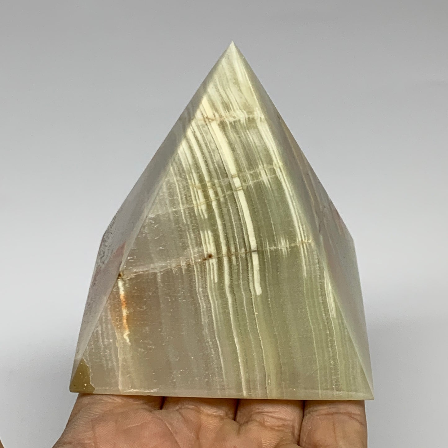 0.91 lbs, 3"x2.9"x2.9", Green Onyx Pyramid Gemstone Crystal, B32458