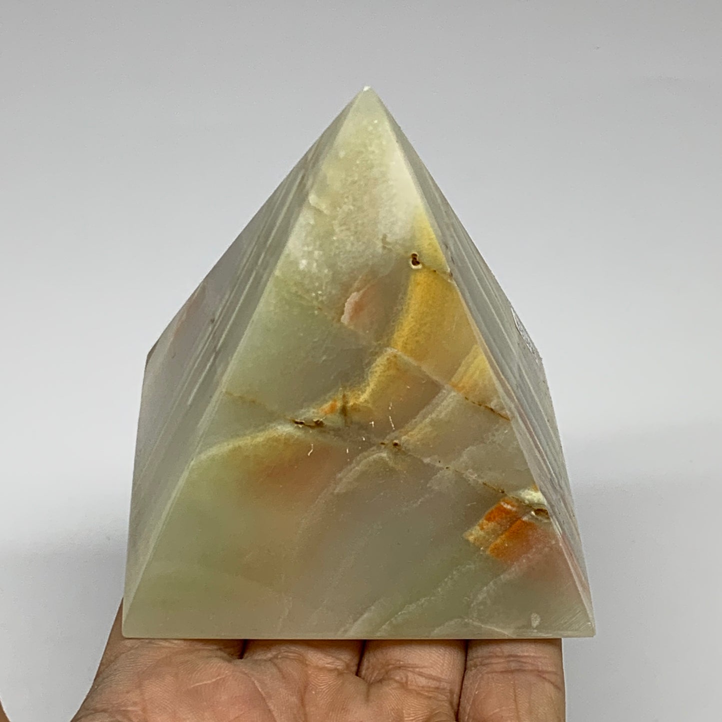 0.91 lbs, 3"x2.9"x2.9", Green Onyx Pyramid Gemstone Crystal, B32458