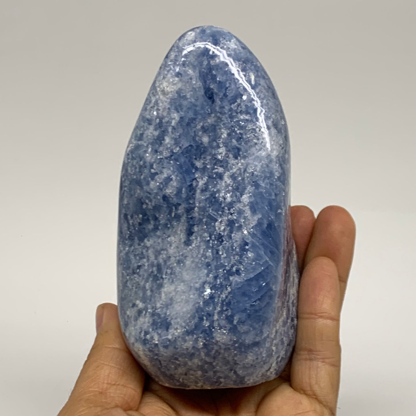 1.06 lbs, 4.4"x2.4"x2.1", Natural Blue Calcite Polished Freeform Stands, B38358