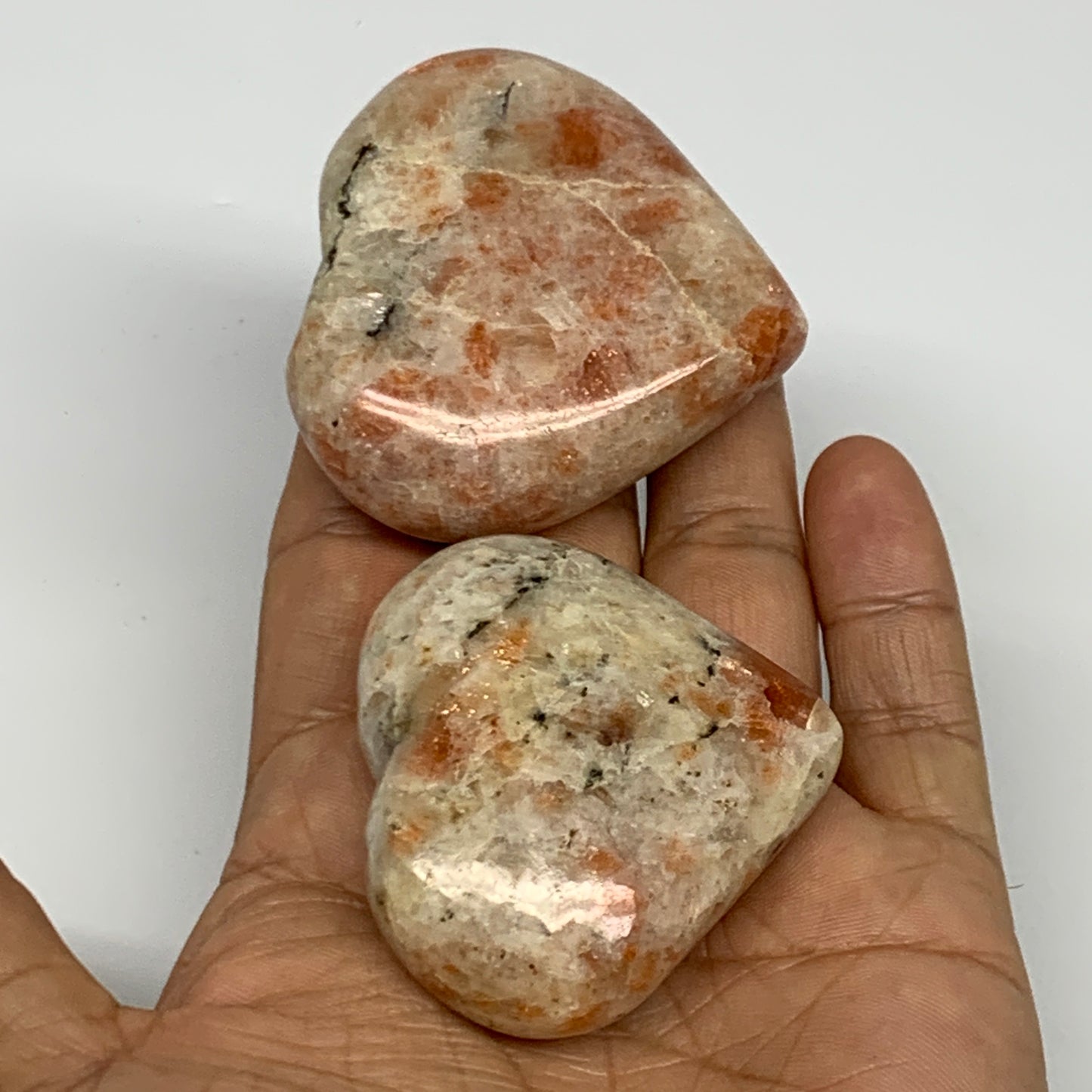 156.9g,1.8"-2.1", 2pcs, Sunstone Heart Polished Healing Crystal,B28025