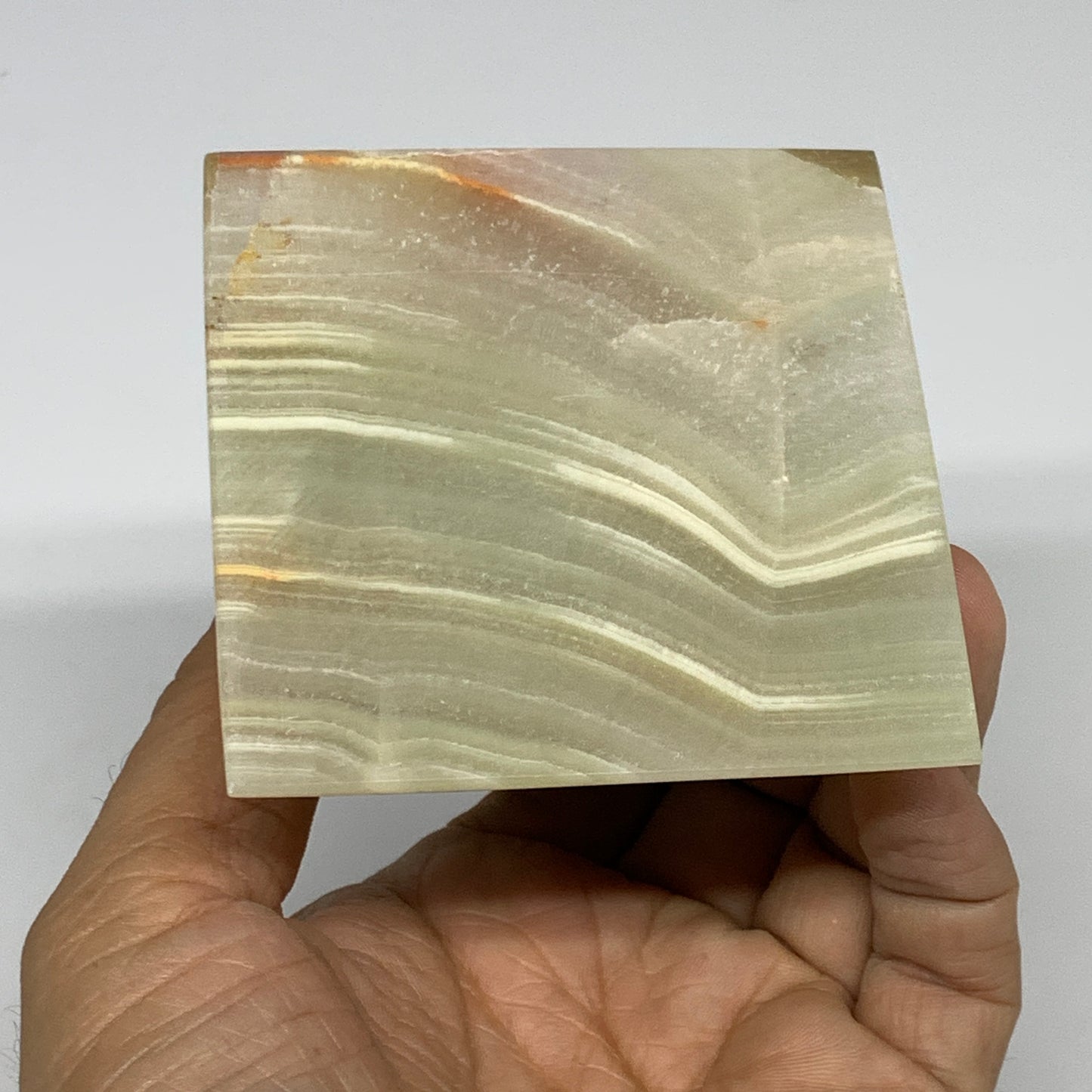 0.91 lbs, 3"x2.9"x2.9", Green Onyx Pyramid Gemstone Crystal, B32458