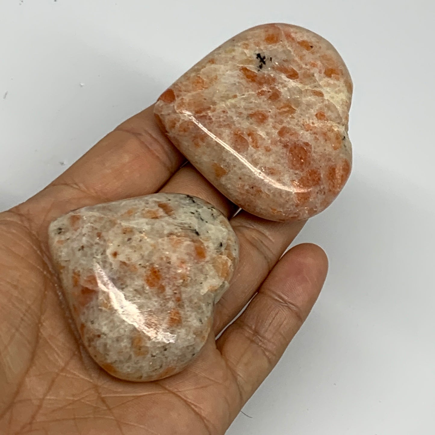 156.9g,1.8"-2.1", 2pcs, Sunstone Heart Polished Healing Crystal,B28025