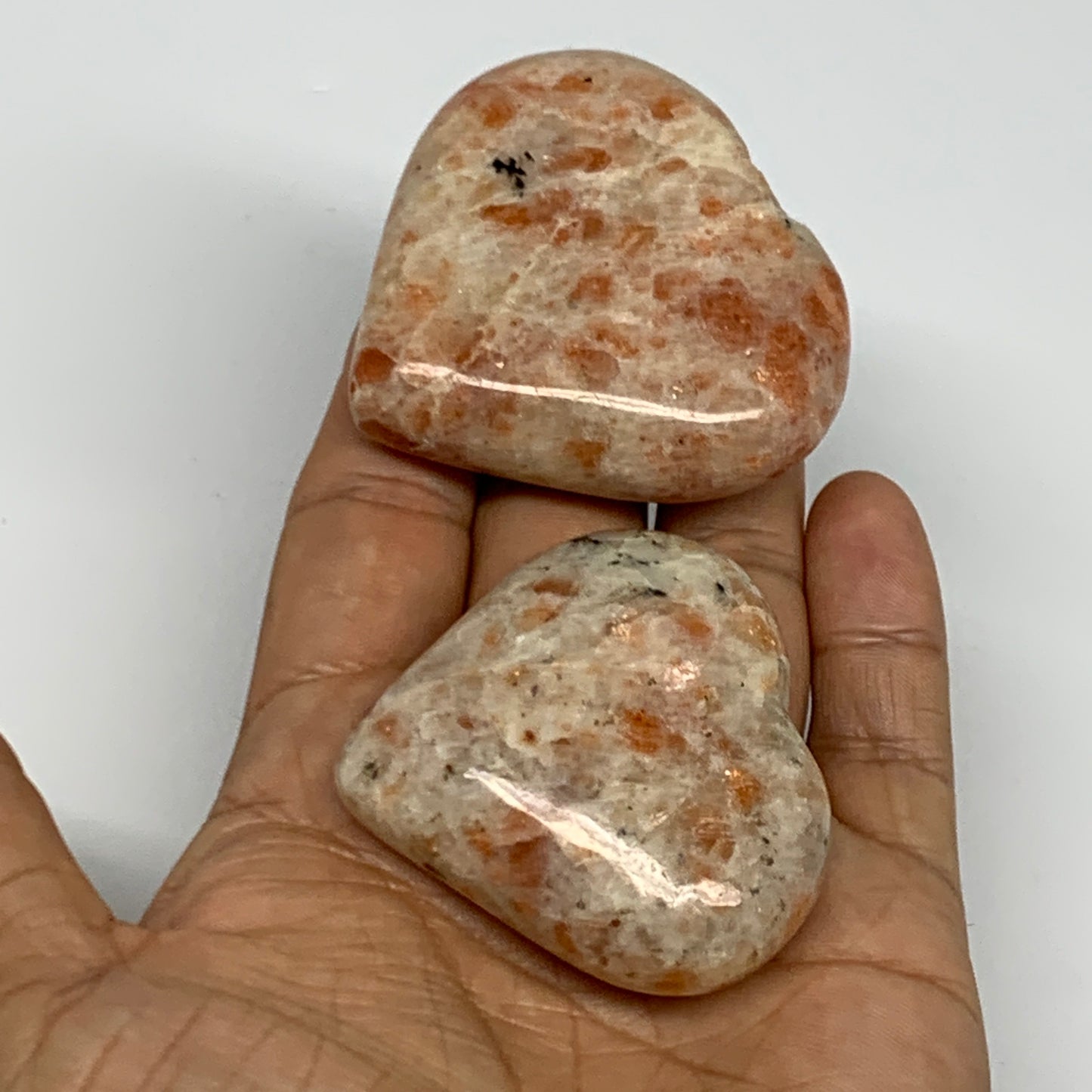 156.9g,1.8"-2.1", 2pcs, Sunstone Heart Polished Healing Crystal,B28025