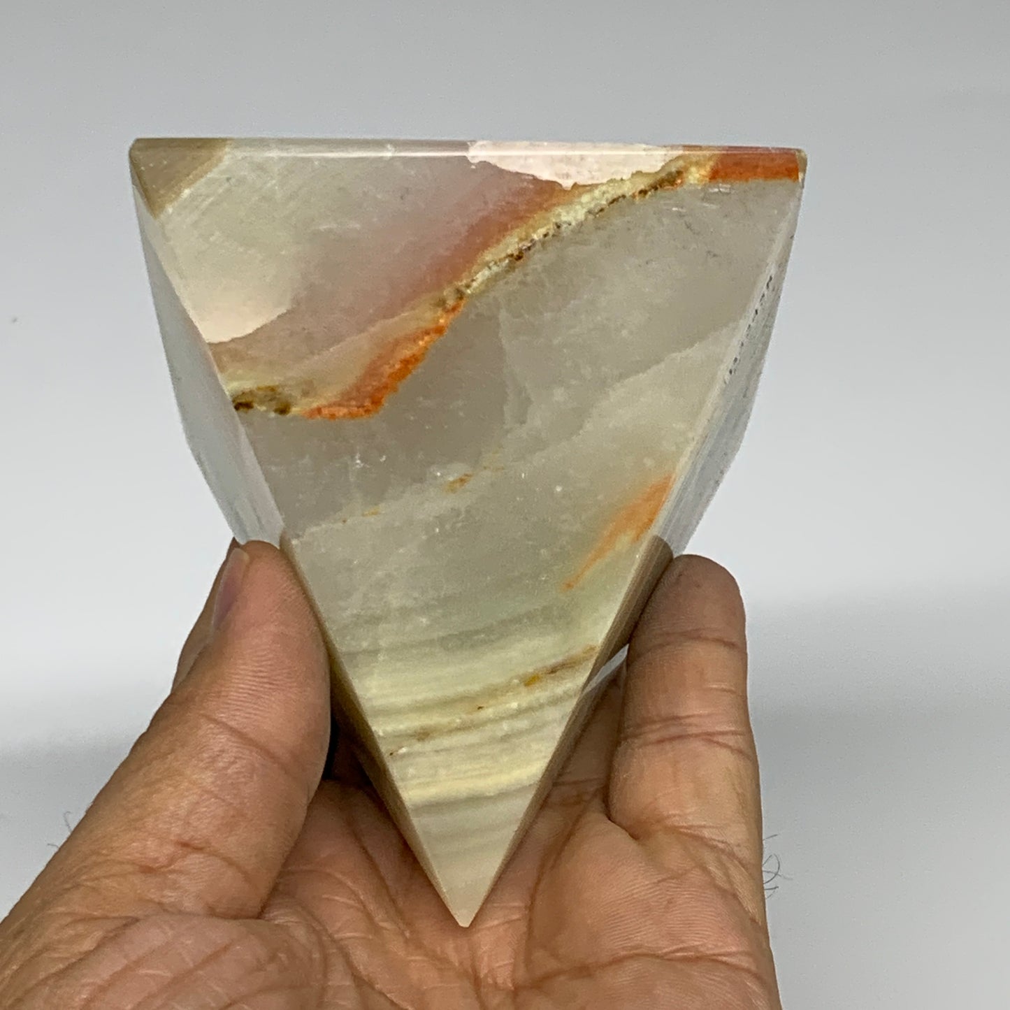 0.91 lbs, 3"x2.9"x2.9", Green Onyx Pyramid Gemstone Crystal, B32458