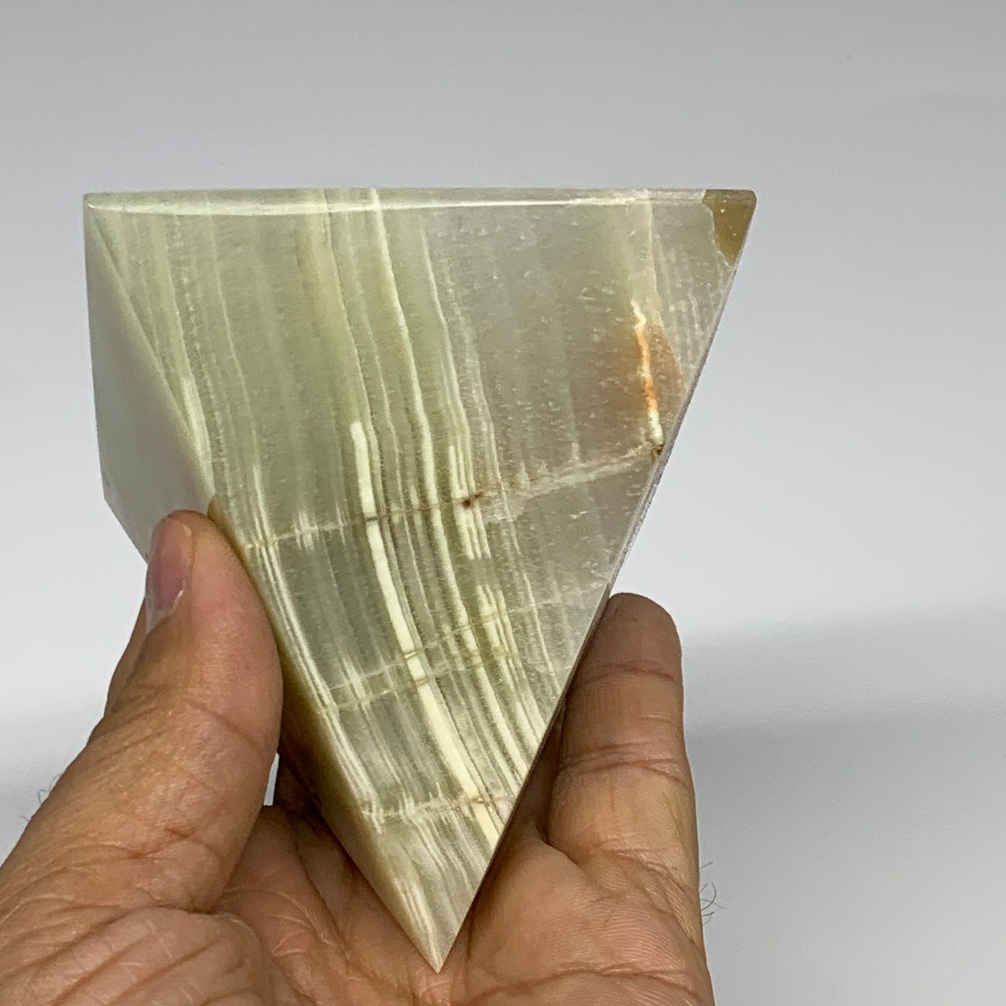 0.91 lbs, 3"x2.9"x2.9", Green Onyx Pyramid Gemstone Crystal, B32458