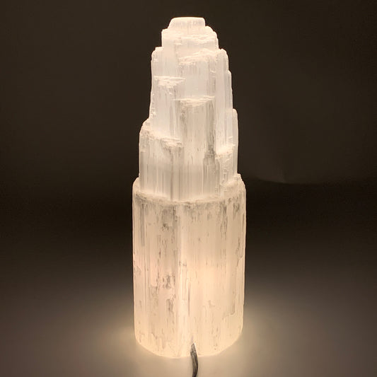4.6 lb, 9.75"x3.3" White Selenite (Satin Spar) Rough Lamp W/Chord, B35908