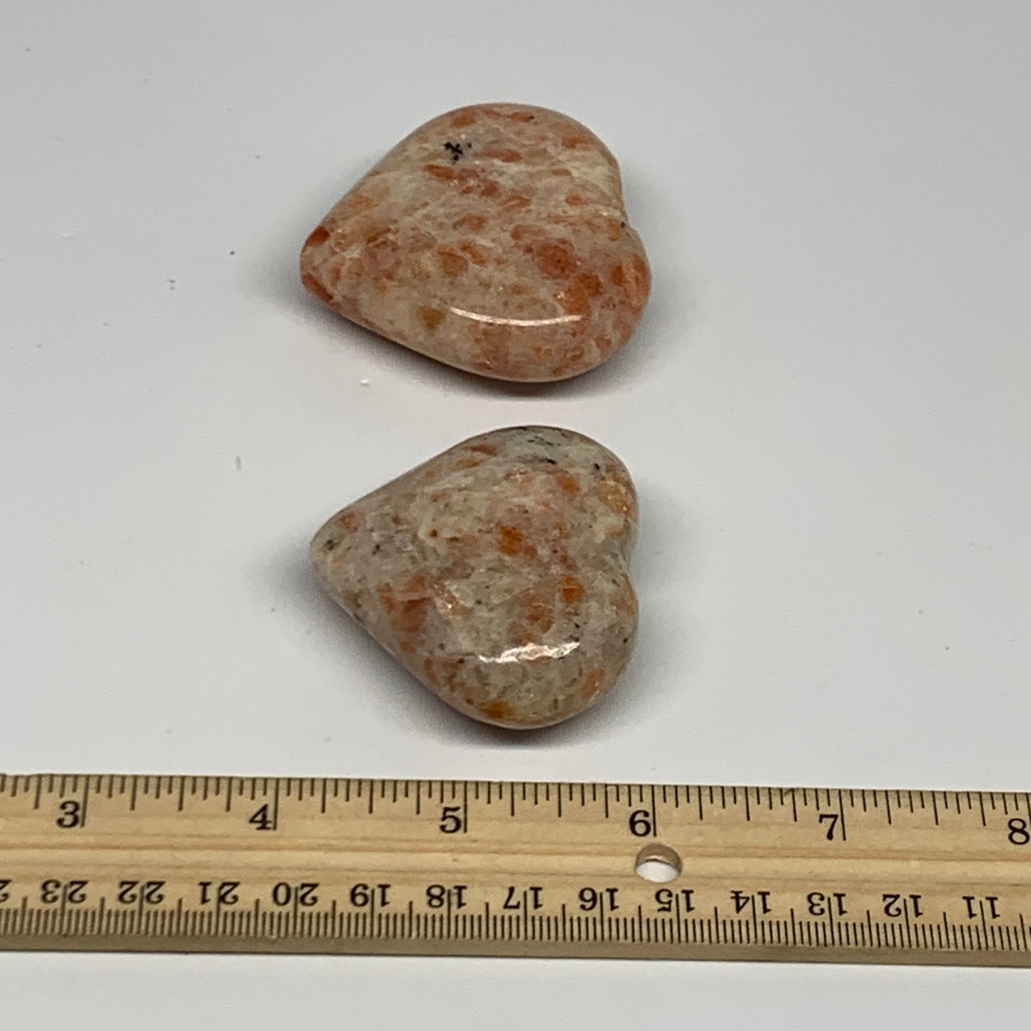 156.9g,1.8"-2.1", 2pcs, Sunstone Heart Polished Healing Crystal,B28025