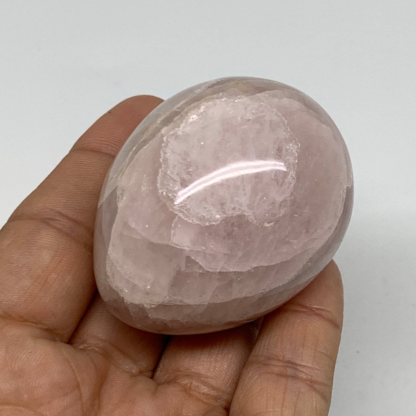 130g, 2.1"x1.7", Natural Gemstone Pink Rose Quartz Egg Crystal @India, B34470
