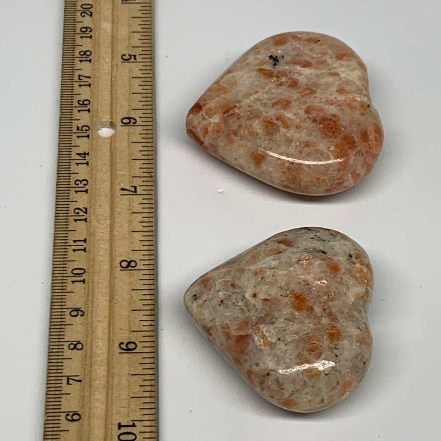 156.9g,1.8"-2.1", 2pcs, Sunstone Heart Polished Healing Crystal,B28025