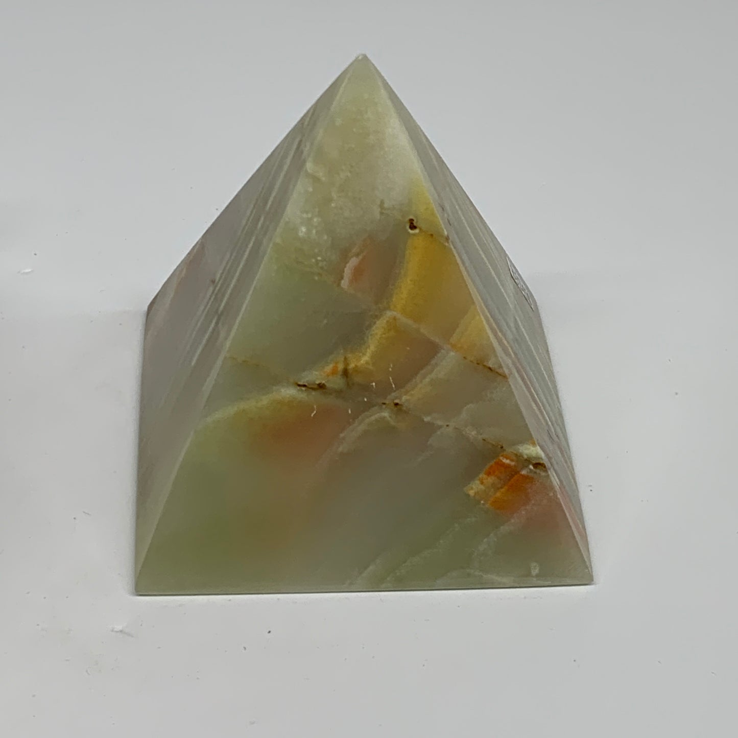 0.91 lbs, 3"x2.9"x2.9", Green Onyx Pyramid Gemstone Crystal, B32458