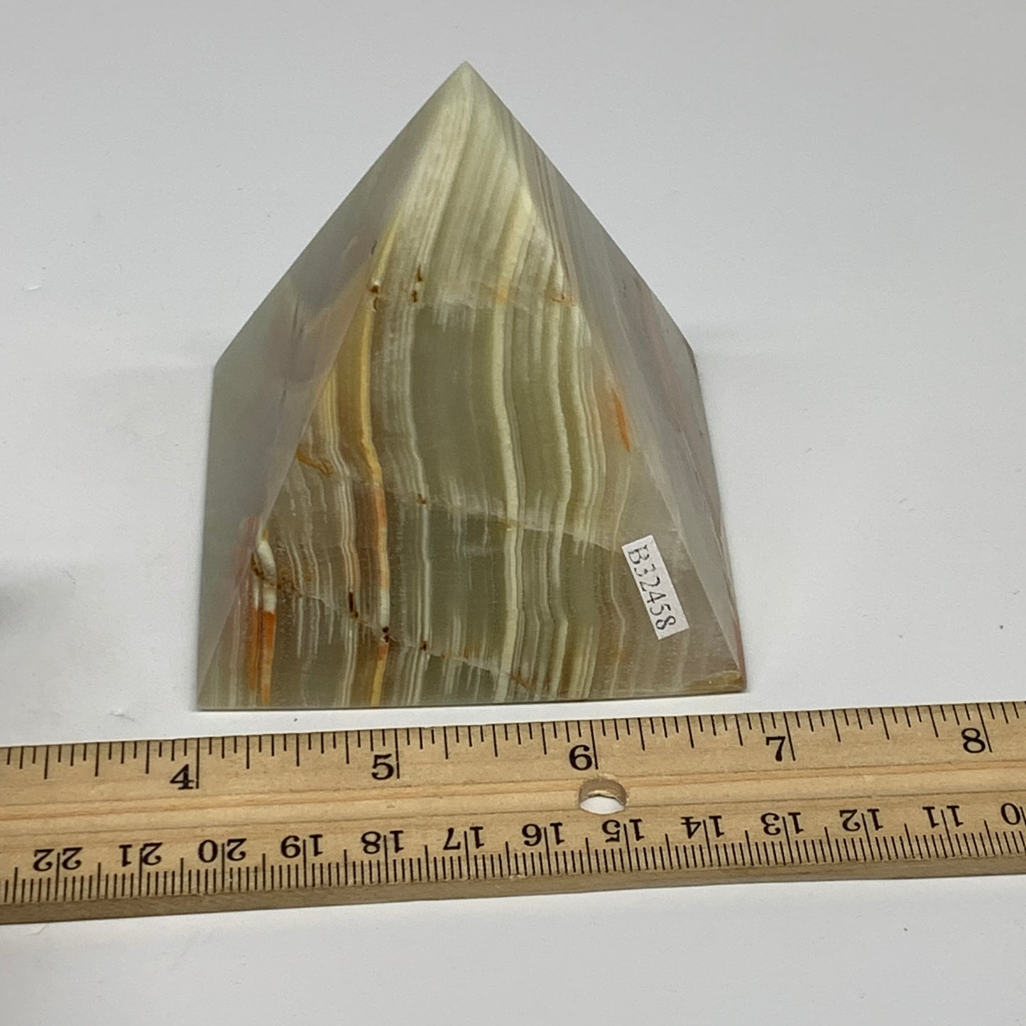 0.91 lbs, 3"x2.9"x2.9", Green Onyx Pyramid Gemstone Crystal, B32458