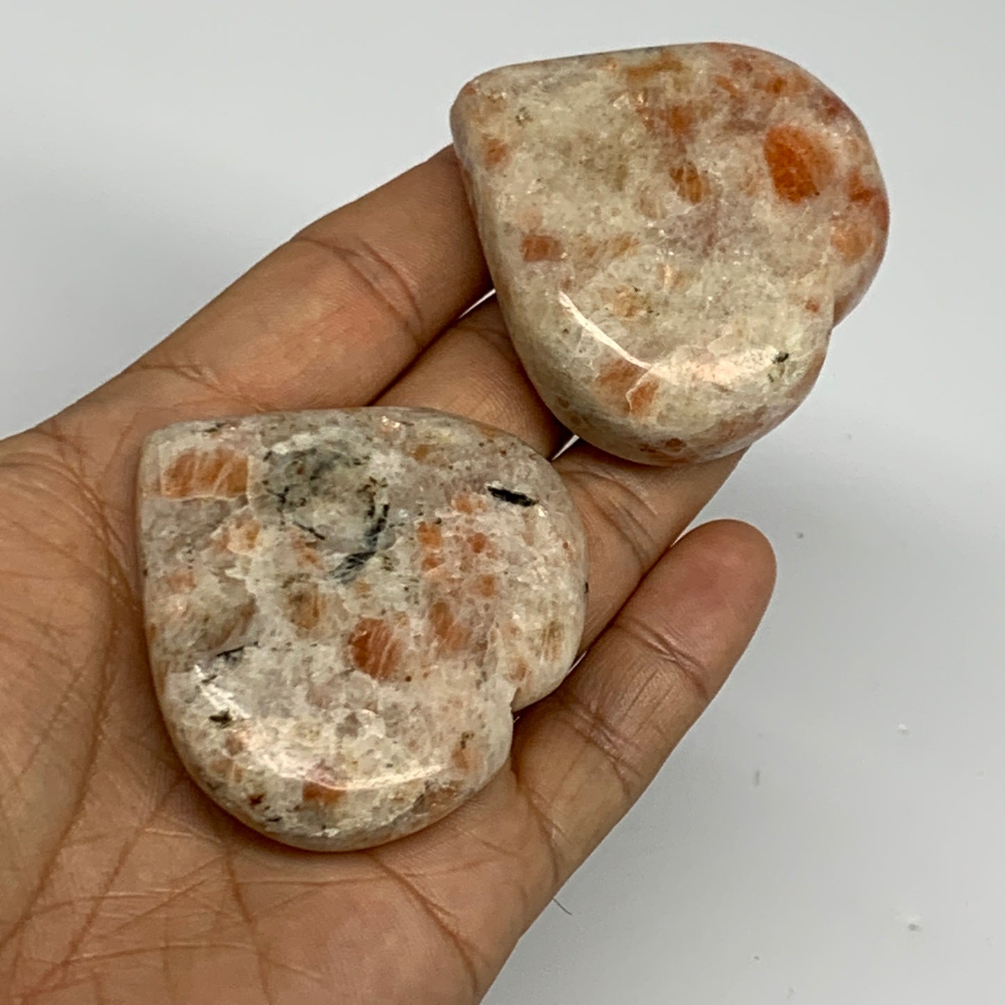 142.5g,2"-2", 2pcs, Sunstone Heart Polished Healing Crystal,B28026