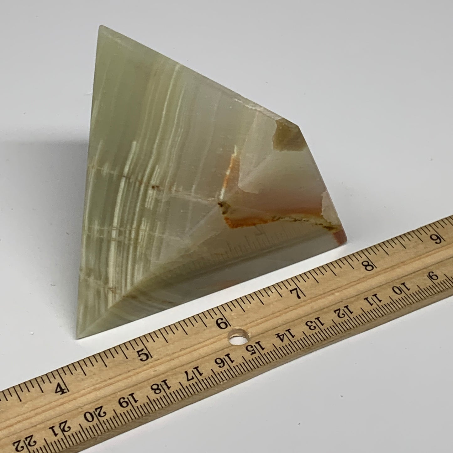 0.91 lbs, 3"x2.9"x2.9", Green Onyx Pyramid Gemstone Crystal, B32458
