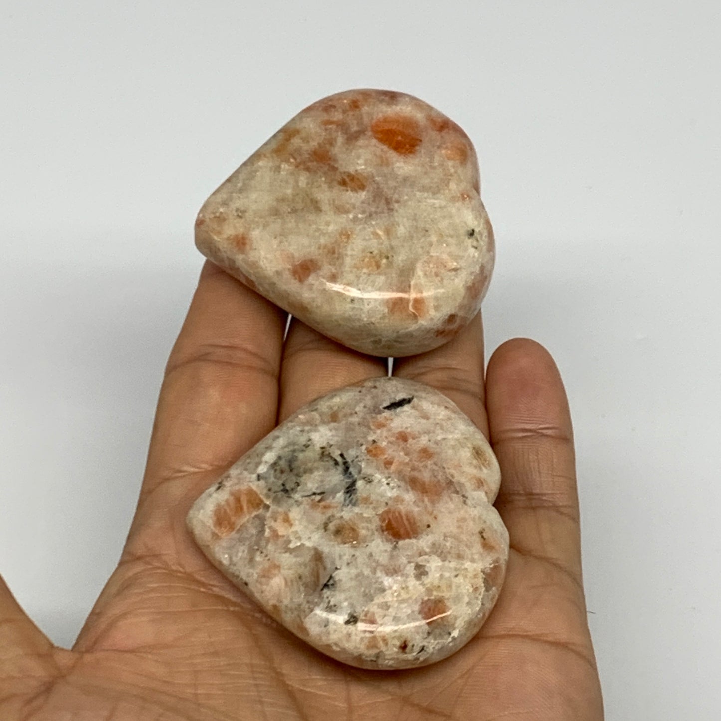 142.5g,2"-2", 2pcs, Sunstone Heart Polished Healing Crystal,B28026