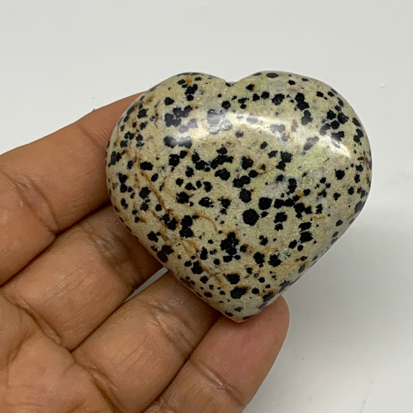 72.2g, 1.9"x2"x0.9" Dalmatian Jasper Heart Polished Healing Home Decor, B29544