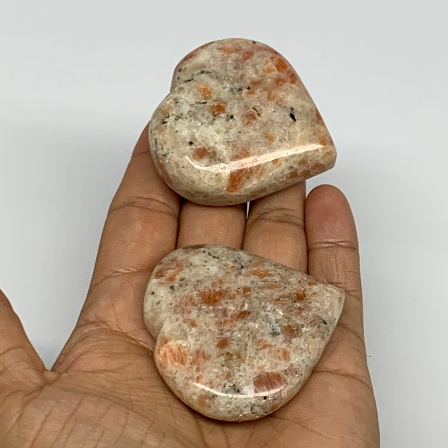142.5g,2"-2", 2pcs, Sunstone Heart Polished Healing Crystal,B28026