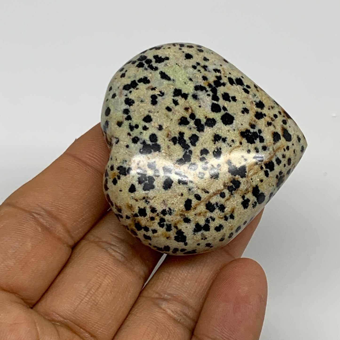 72.2g, 1.9"x2"x0.9" Dalmatian Jasper Heart Polished Healing Home Decor, B29544
