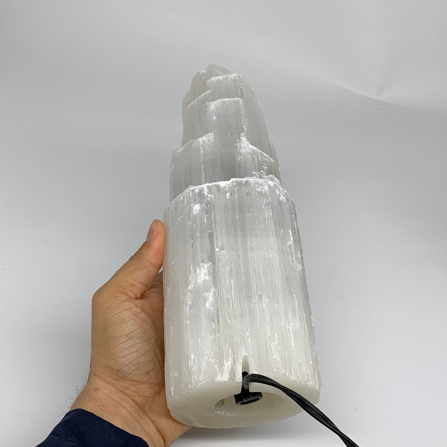 4.6 lb, 9.75"x3.3" White Selenite (Satin Spar) Rough Lamp W/Chord, B35908