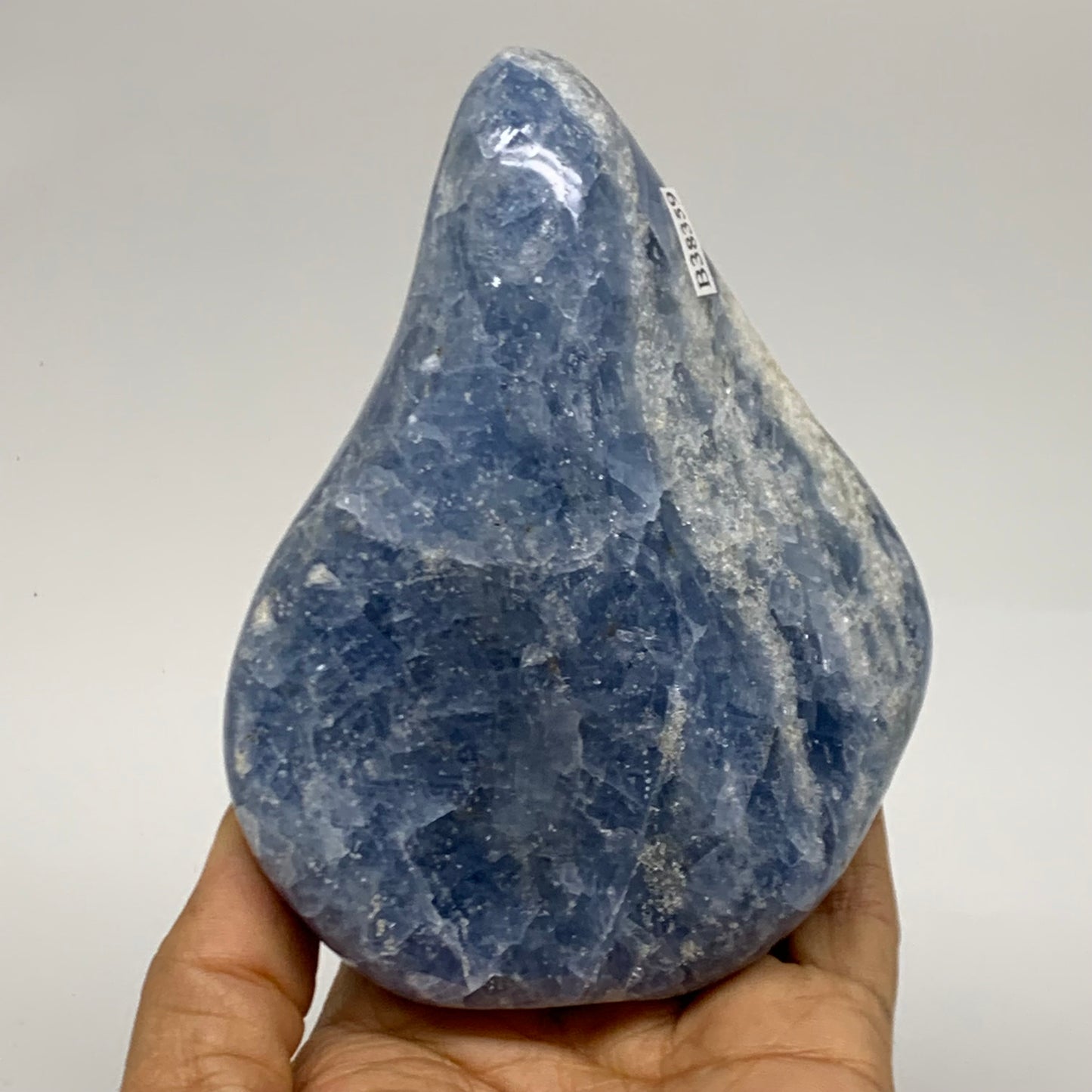 1.36 lbs, 4.7"x3.6"x1.9", Natural Blue Calcite Polished Freeform Stands, B38359