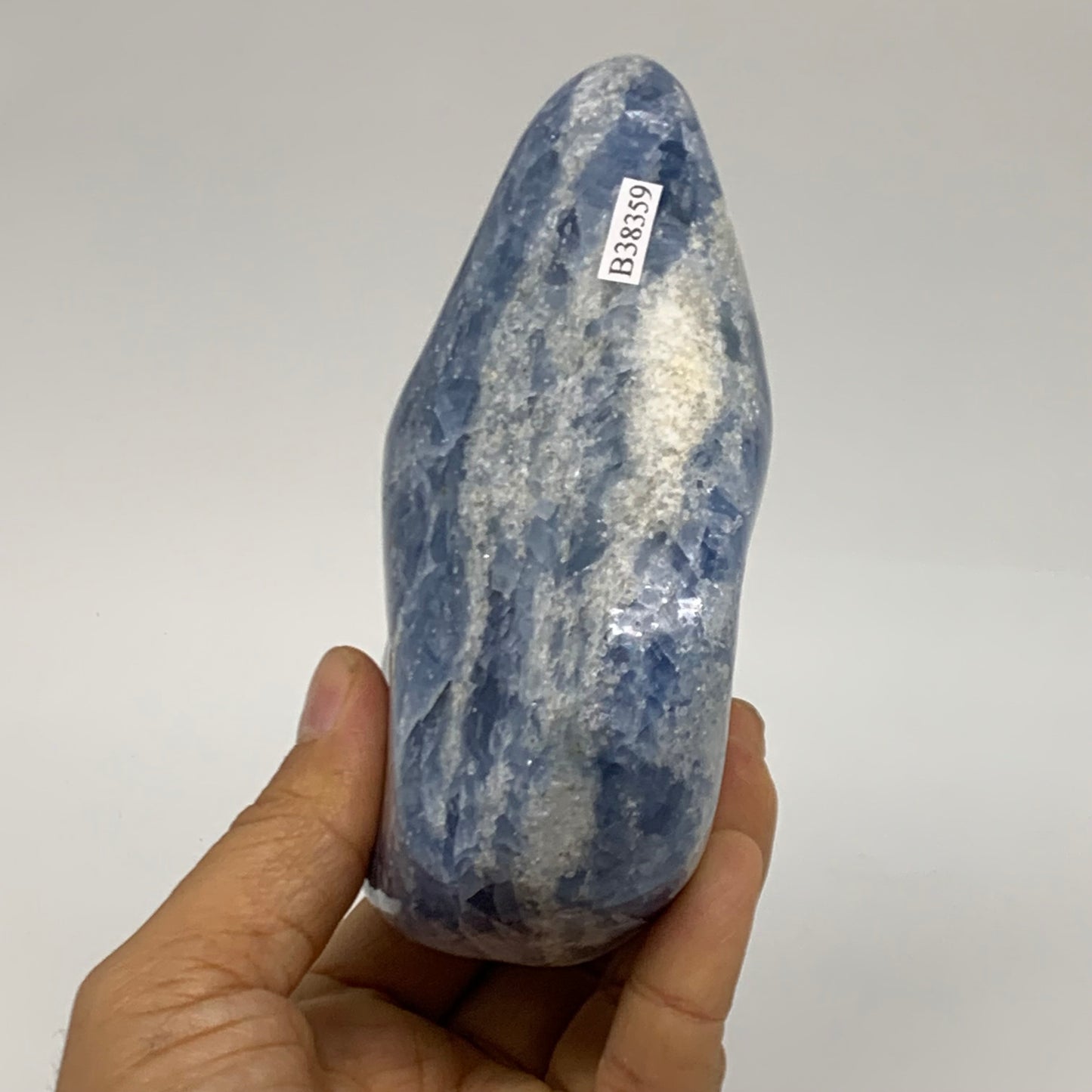 1.36 lbs, 4.7"x3.6"x1.9", Natural Blue Calcite Polished Freeform Stands, B38359