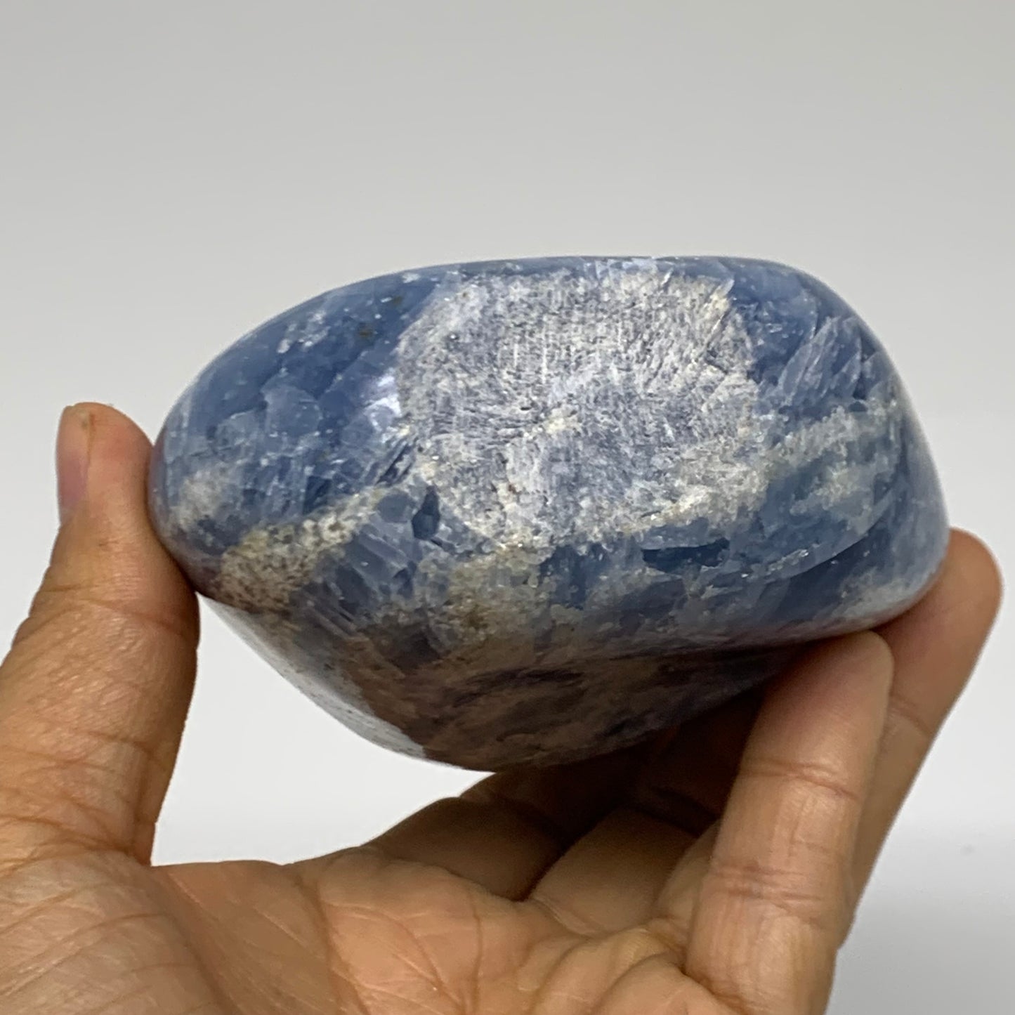 1.36 lbs, 4.7"x3.6"x1.9", Natural Blue Calcite Polished Freeform Stands, B38359