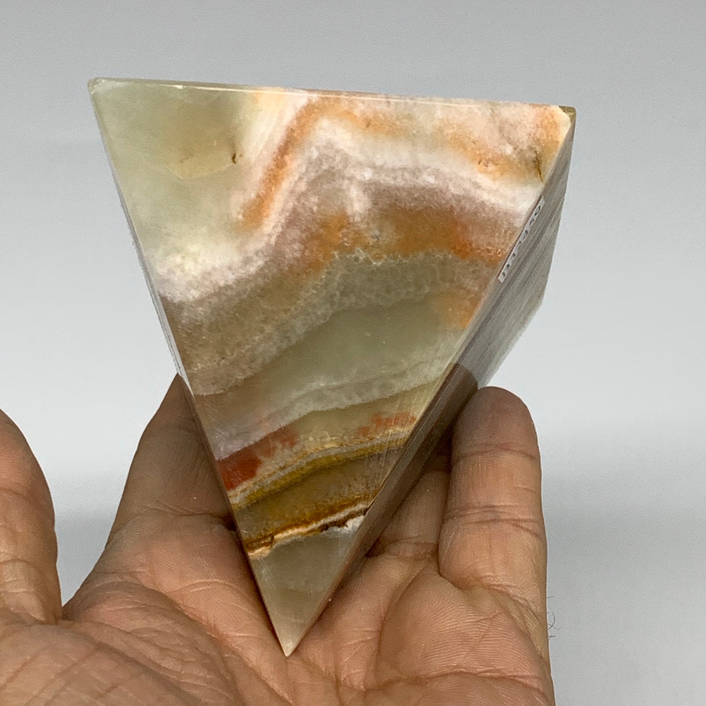 0.89 lbs, 3"x2.9"x2.9", Green Onyx Pyramid Gemstone Crystal, B32459